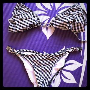 Bebe gingham swimsuit bikini Ruffles small S